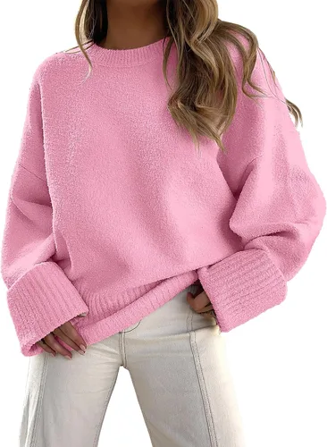 Vista 25 de LOGENE Suéter de gran tamaño para mujer, cuello redondo, manga larga, suave, mullido, suéter de punto 2025 para otoño e invierno