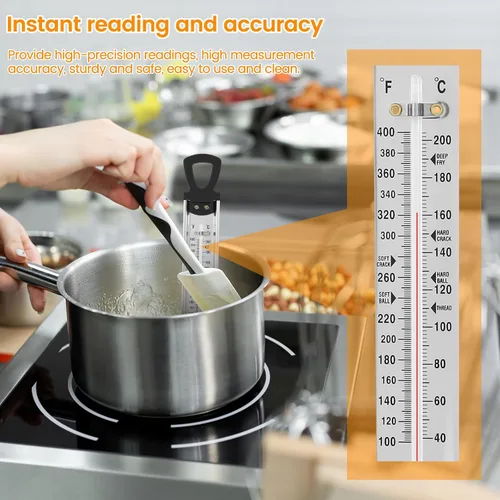 Vista 4 de Termómetro de acero inoxidable para dulces con clip para olla, termómetro de cocina con mango de anillo para colgar, termómetro de lectura