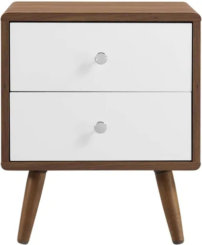 Vista 4 de Modway MOD-7017-WAL-WHI Mesita de noche con 2 cajones, color blanco nogal