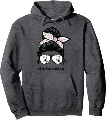 Vista 5 de Dogo Argentino dog mom messy bun hair glasses Dogo mama Pullover Hoodie Negro