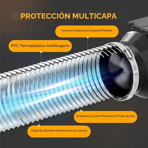 Vista 4 de HealSmart Conducto de Aluminio Flexible de 3" 16 Pies, Protección de Cuatro Capas de Servicio Pesado con 2 Abrazaderas de Conducto, Manguera