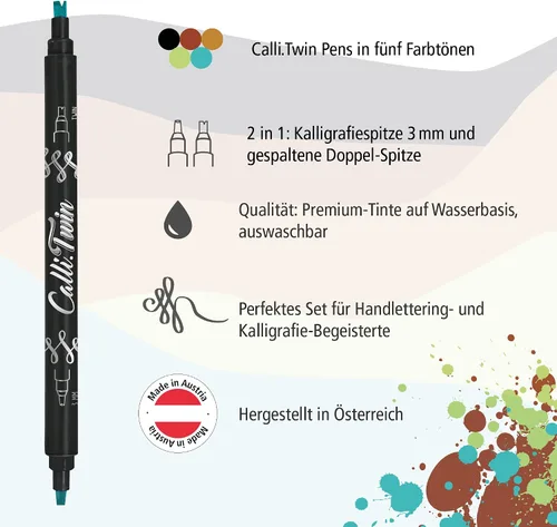 Vista 2 de Online Calli.Twin Handlettering - Bolígrafos Fresh Juego de 5 bolígrafos de doble línea Juego de caligrafía para diario de viñetas, letras