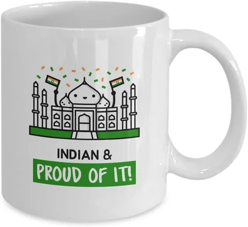Vista 2 de Taza de regalo indio y orgulloso de él, linda para la India Pride Patriotic Country Flag Proud Kawaii Temple Café Taza de té de 11 onzas