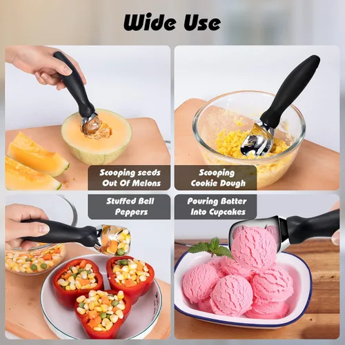 Vista 4 de Rainspire Cuchara de helado de acero inoxidable con mango cómodo, cuchara para helado resistente, pala para helado, ideal para cucharas de helado