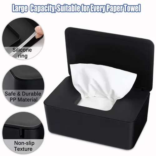Vista 3 de NOVWANG Dispensador de toallitas, soporte para toallitas para bebés, mantiene las toallitas frescas, contenedor de toallitas recargables para Negro