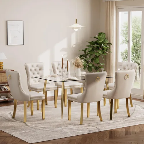 Vista 119 de Baysitone Juego de mesa de comedor de cristal de 51 pulgadas para 4, juego de 5 piezas de comedor moderno, mesa de cocina rectangular de vidrio