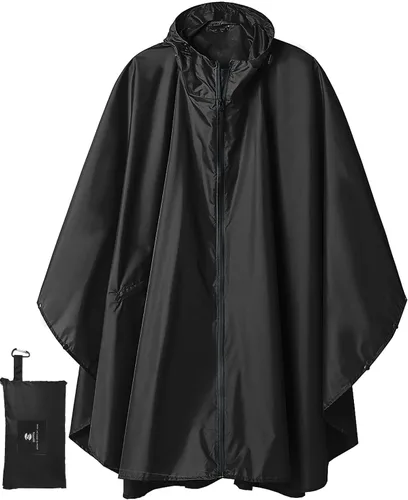 Vista 21 de SaphiRose - Poncho de lluvia unisex impermeable con capucha para mujeres adultas con bolsillos A-negro-blanco