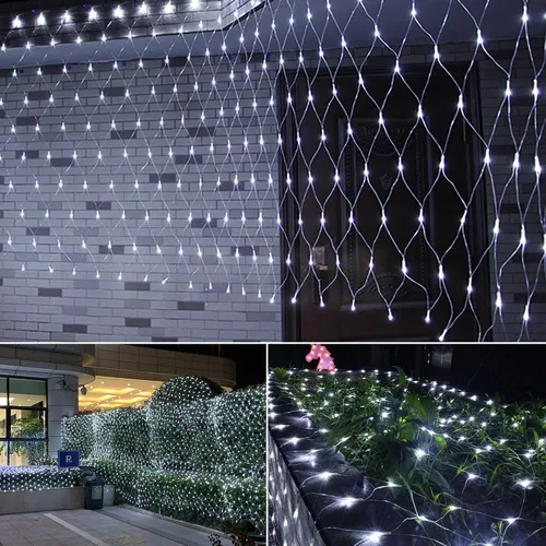 Vista 6 de 9.8 pies x 6.6 pies 192 Luces de Red LED de Navidad, 8 Modos 30V Bajo Voltaje Luces de Cadena de Malla de Hadas para Árboles de Navidad, Arbustos