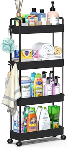 Vista 16 de SOLEJAZZ Carrito de Almacenamiento Delgado con Ruedas de 3 Niveles, Organizador de Almacenamiento Estrecho para Baño, Organizador de Utilidades