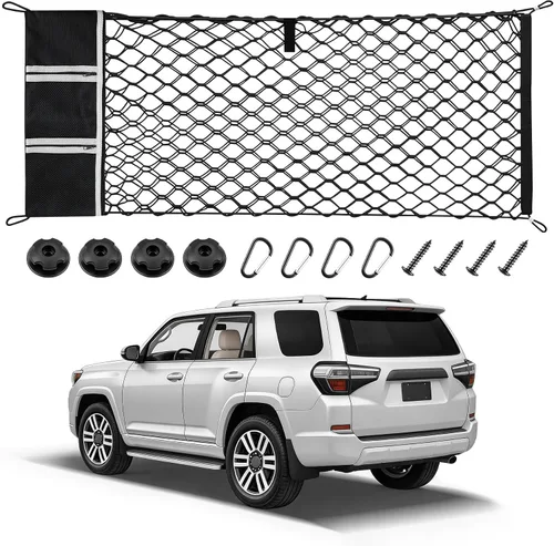 Vista 17 de Amiss Red de carga elástica, accesorios exteriores de automóvil, red de almacenamiento elástica ajustable con gancho para SUV, automóviles y negro
