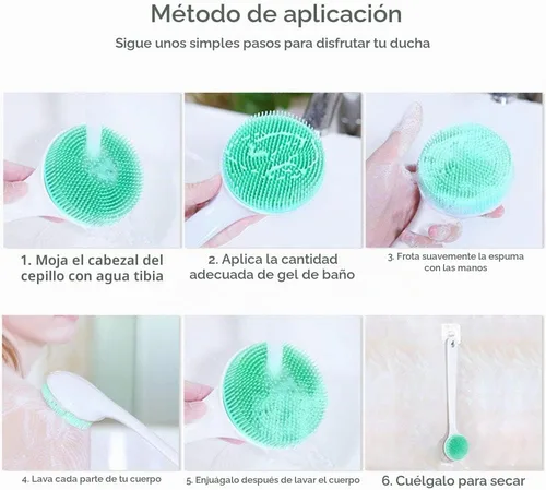 Vista 4 de Exfoliante corporal de silicona, cepillo de baño trasero mango largo