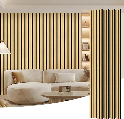 Vista 42 de Paquete de 2 paneles de madera para pared, paneles acústicos de listones de madera de 48 x 24 pulgadas, paneles acústicos para decoración de paredes