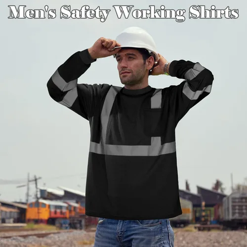 Vista 6 de Amylove 4 piezas de camisa de seguridad de manga larga reflectante de alta visibilidad, camisas de trabajo de construcción para hombres y mujeres