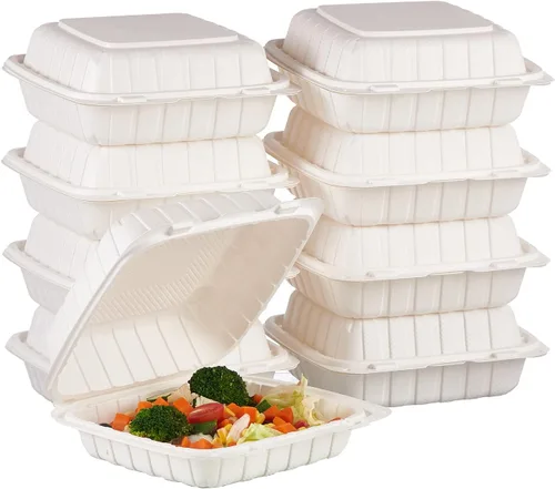 Vista 9 de Jaluxing 100 unidades de contenedores desechables de plástico transparente con bisagras para llevar alimentos, 15 cm de ancho, envases desechables