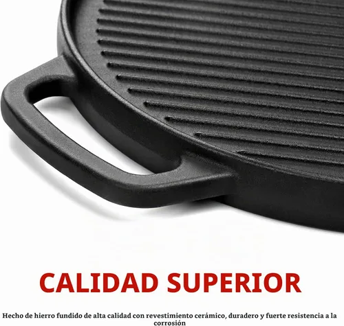 Vista 4 de GGC Plancha reversible de hierro fundido para estufa, sartén redonda de 12