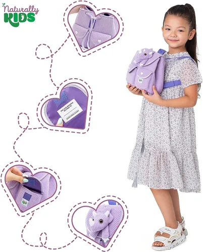 Vista 5 de Naturally KIDS Mini mochila de dinosaurio - Mochila muy pequeña para niñas y niños - Juguetes de dinosaurio para niños de 3 a 5 años - Mochila