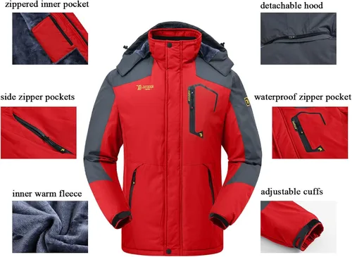 Vista 7 de JINSHI - Chaqueta de esquí para hombre, tejido polar, impermeable, rompevientos