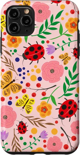 Vista 13 de iPhone 16 Cute Ladybugs Flowers Pink Pattern Bouquet Lover Cell Phone Case