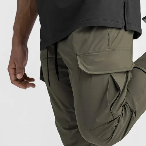 Vista 5 de Men's Ankle Cargo Pants Stretch Slim Fit Multi-Pockets Pant Casual Loose Fit Sport Running Jogger Pant Long Trousers