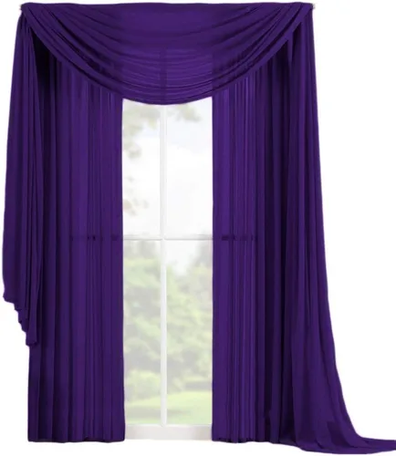 Vista 27 de Decotex Juego de 3 cortinas de gasa transparente para ventana, incluye 2 paneles y 1 bufanda a juego (120 pulgadas de largo, negro)