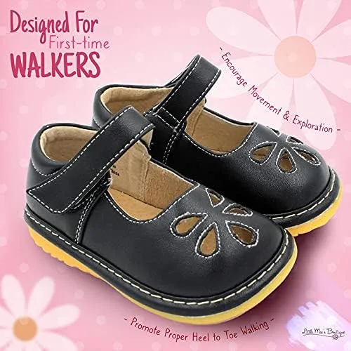 Vista 2 de Little Mae's Boutique Mary Jane - Zapatos chirriantes para niñas pequeñas, zapatos ideales para caminar con chirriador extraíble y correa ajustable