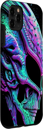 Vista 27 de iPhone 13 Pro Trippy Vaporwave Alien Head Skull Dripping Paint UFO Art Case