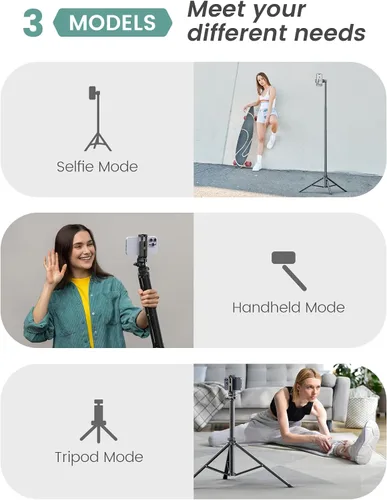 Vista 5 de Trípode extensible de aluminio para teléfono, soporte portátil para grabación de video, trípode de viaje para iPhone/teléfono celular/cámara de luz