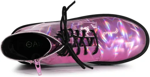 Vista 5 de Allegra K Botines de combate coloridos con plataforma y puntera redonda para mujer
