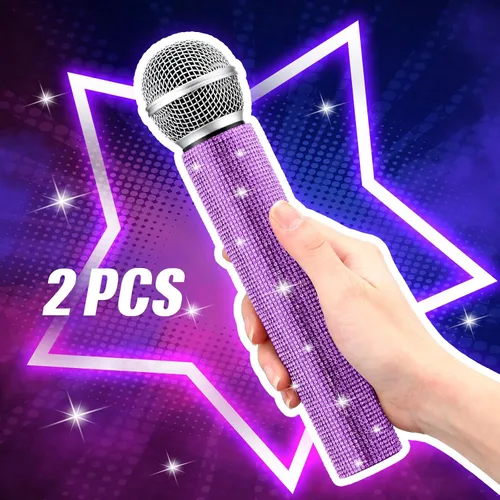 Vista 4 de Threan 2 piezas de micrófono falso de juguete de Navidad con purpurina brillante y diamantes de imitación de plástico para juego de micrófono