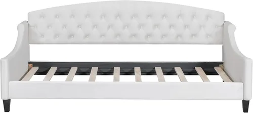 Vista 6 de Cama individual de tamaño doble, cama individual de lujo con botones capitoné, estructura de cama individual de tamaño doble tapizada, sofá cama
