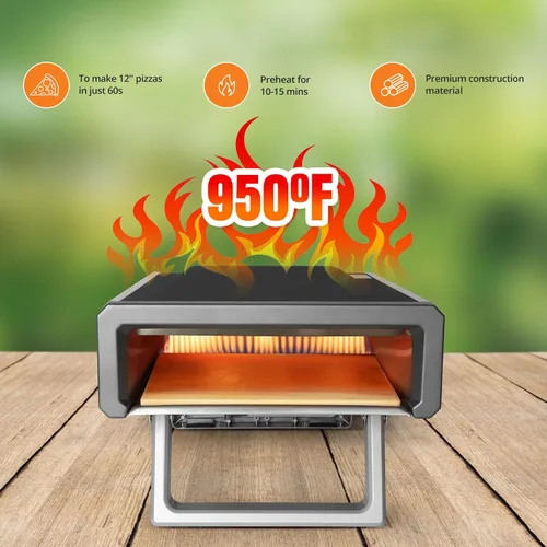 Vista 3 de Garvee Horno de pizza portátil de gas propano para exteriores, acero inoxidable de 12 pulgadas, para exteriores, patio, cocina, campamento, con kit