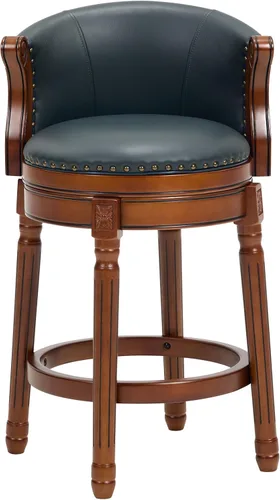 Vista 16 de CozyRain Taburetes de bar de madera de goma, taburete de bar tapizado de cuero con respaldo y reposapiés para el hogar, cocina, mostrador, comedor