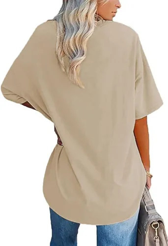 Vista 28 de Aoang Camisetas gráficas de gran tamaño para mujer, cuello redondo, manga corta, blusa