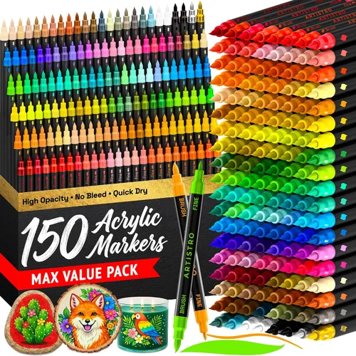 Vista 13 de Bolígrafos de pintura acrílica para pintura de roca, piedra, cerámica, vidrio, madera, metal, tela, guijarros de lona. Juego de 15 marcadores