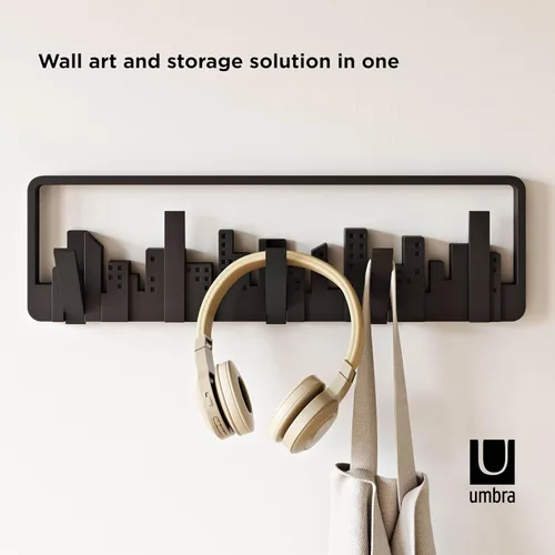 Vista 10 de Umbra Skyline Multi Hook - Arte de pared moderno con ganchos de 5 libras para abrigos, bufandas y bolsos, color gris