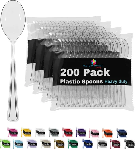 Vista 8 de Party Solids Cucharas de plástico negras, 200 piezas, cucharas negras, utensilios desechables, juego de cubiertos de plástico resistente