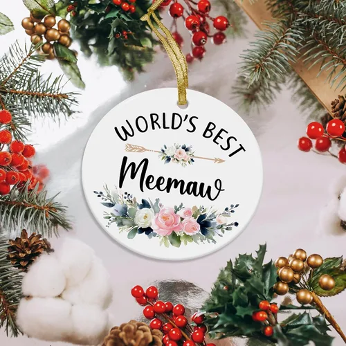 Vista 6 de World's Best Meemaw - Adornos de cerámica de Navidad regalos de nietos, nietos, regalos de cumpleaños para el día de la madre, regalos de cumpleaños