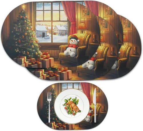 Vista 38 de Autumn Placemats Set of 2 Waterproof Wipeable 12X18 Inch Faux Leather Non Slip Heat Resistant Mats for Thanksgiving Dinner Outdoor Decor