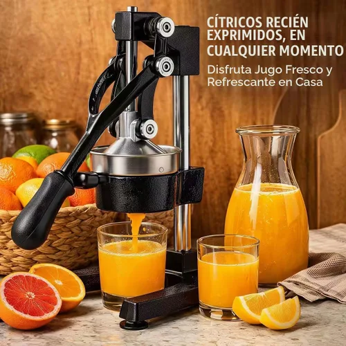 Vista 3 de Y-ME Exprimidor de hierro fundido, exprimidor manual de limón y prensa de cítricos, prensa comercial de jugo con colador de acero inoxidable Negro