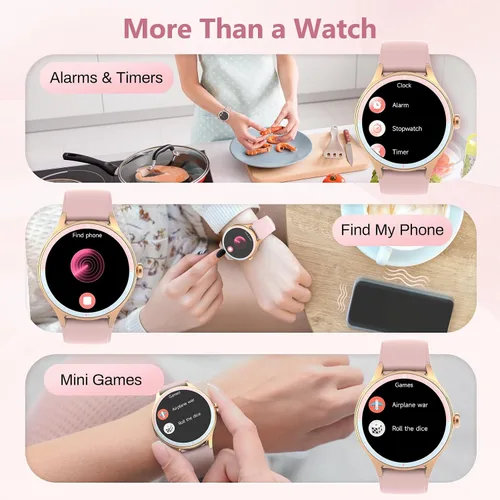 Vista 6 de Reloj inteligente para mujer, compatible con iPhone y Android, ritmo cardíaco SPO₂ y seguimiento de la salud de la mujer, más de 100 modos