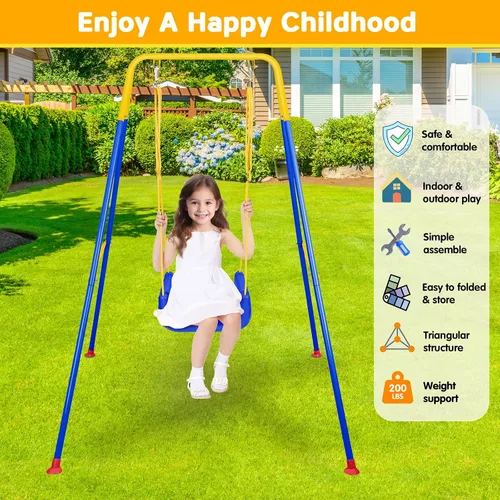 Vista 6 de Juego de columpio 4 en 1 para niños pequeños y jersey para bebé, columpio resistente para niños con rebotador, soporte plegable de metal