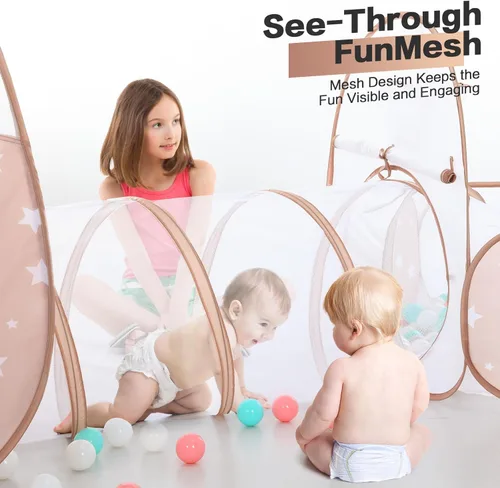Vista 3 de PigPigPen Tienda de campaña 3 en 1 para niños con túnel de juego y pozo de bolas, juguetes para niños y niñas, juguetes de casa