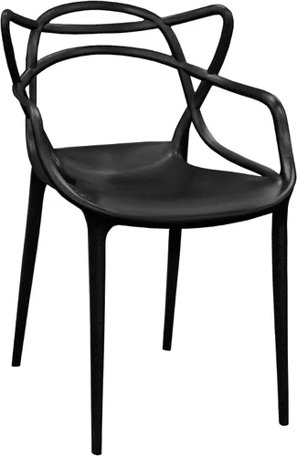 Vista 4 de Mid-Century - Silla de comedor con curva de plástico moldeado (juego de 2), color negro