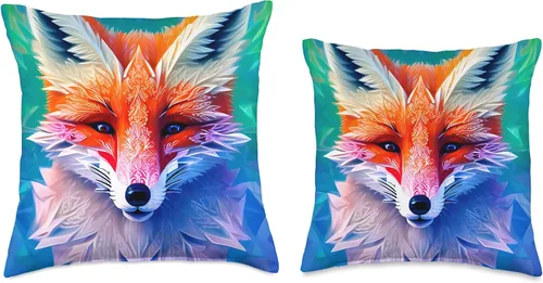 Vista 3 de Artistic Colourful Beautiful Foxes Lindos zorros nevados nocturnos, vida silvestre, hielo, nieve, invierno, almohada, 16 x 16 pulgadas, multicolor