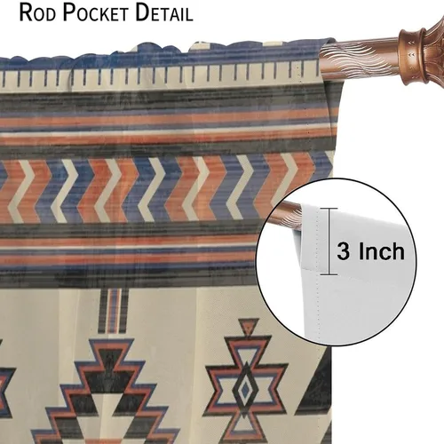 Vista 375 de Cortinas con patrón geométrico tribal, estilo suroeste, azteca, rústico, occidental, nativo americano, opacas, con bolsillo para barra, decoración
