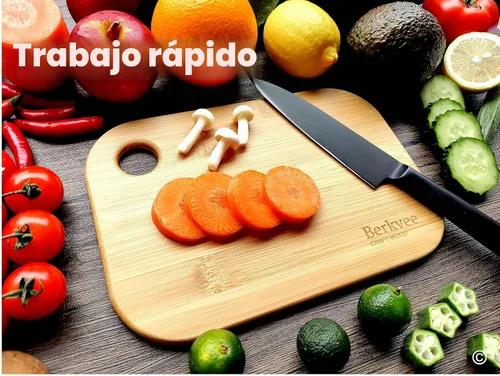 Vista 3 de Juego de 2 tablas de cortar pequeñas de madera de bambú con certificación FSC, mini tabla de cortar de madera ligera, sin BPA