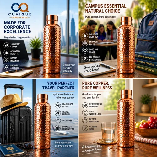 Vista 8 de Botella de agua de cobre 100% puro, 34 onzas (1 litro), botella de cobre martillado con tapa a prueba de fugas, botella de metal reutilizable