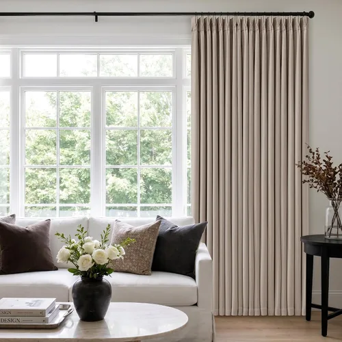 Vista 129 de Juego de 2 paneles de cortinas plisadas negras de 80 pulgadas para sala de estar, cortinas plisadas de lino con forro de 80 pulgadas de largo, 100%
