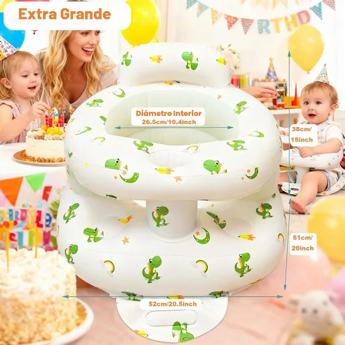 Vista 8 de EXBEPE - Asiento de bebé inflable grueso con parachoques delantero Blanco con patrón de dinosaurio verde