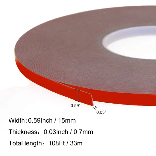 Vista 2 de DGSL Cinta adhesiva de doble cara, 0.59 pulgadas x 108 pies, cinta adhesiva de montaje resistente, cinta de espuma impermeable para tiras de luces